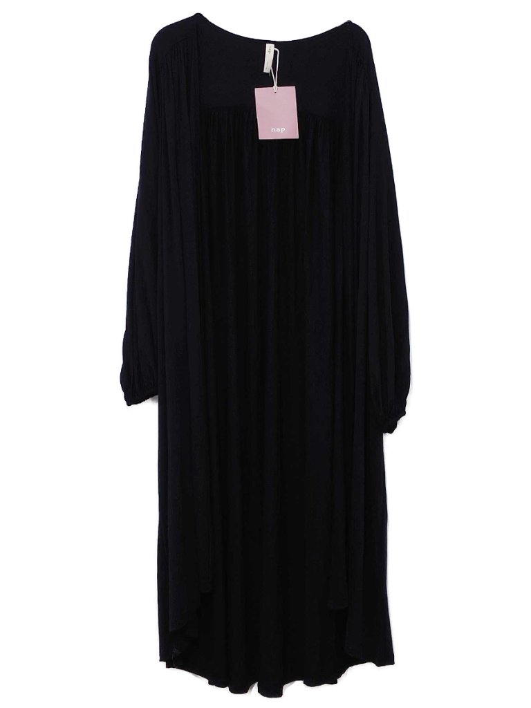 Nwt: Nap 2-Piece Open-Front Cardigan Robe & Wide Legged Drawstring Pants - Black — image 4 of 8